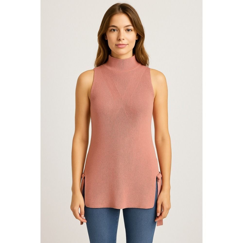 One Grey Day Pink Mock Neck Sleeveless Wool Blend Knit Sweater Tunic Size Small